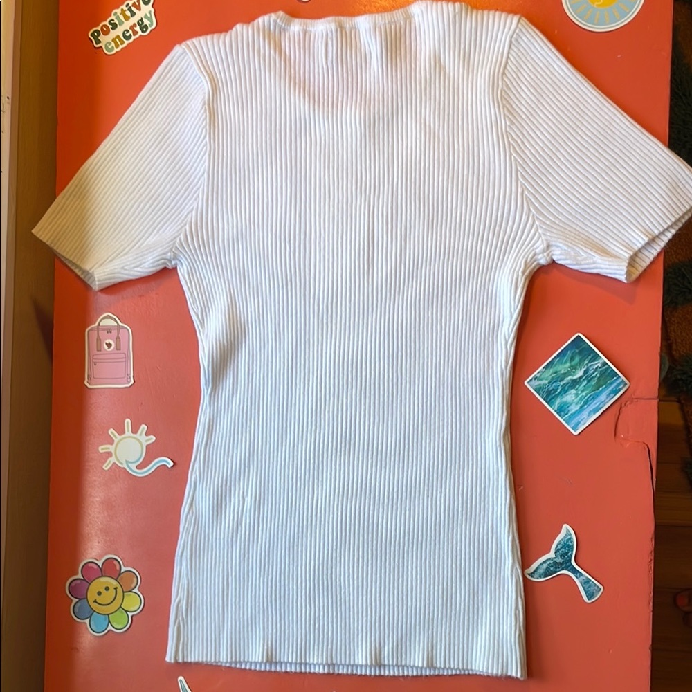 Jessica Cream Ribbed Fitted Tee - Picture 3 of 5